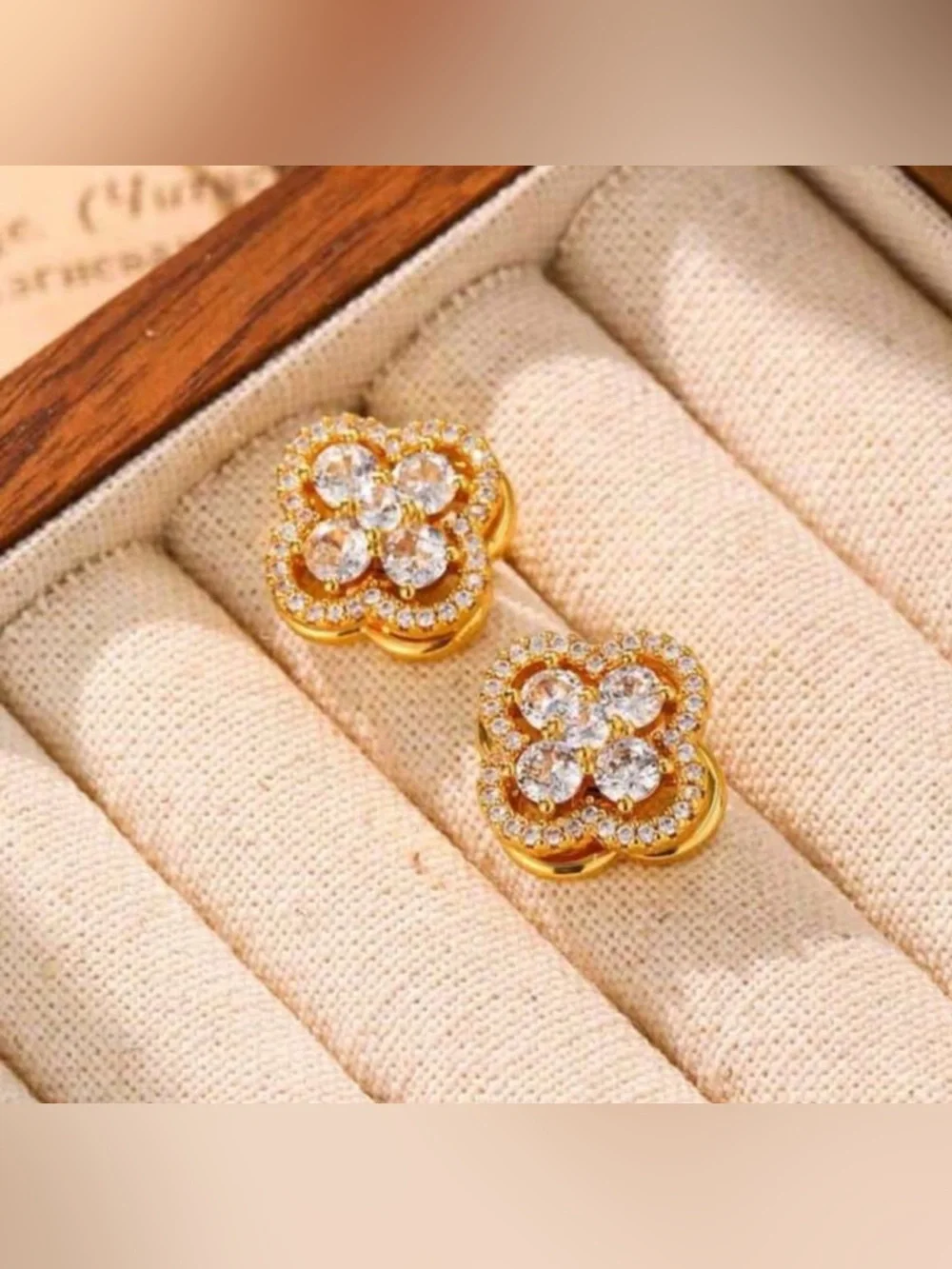 Gold Plated Stainless Steel Clover Stud Earrings Flower Earrings